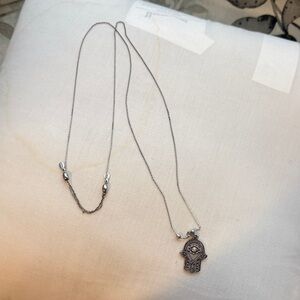 Sterling Silver Hamsa Hand Pendant Necklace - Silver